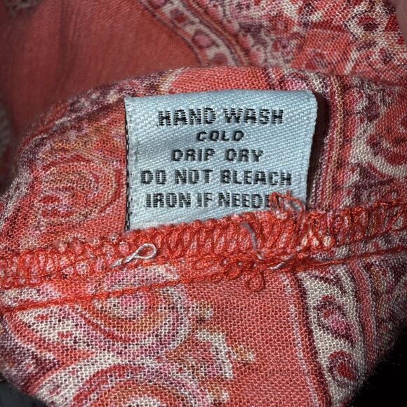 Nostalgia Red Orange Paisley Off Shoulder Dress Boho Ruffle Belted Midi L NWT - Picture 9 of 13